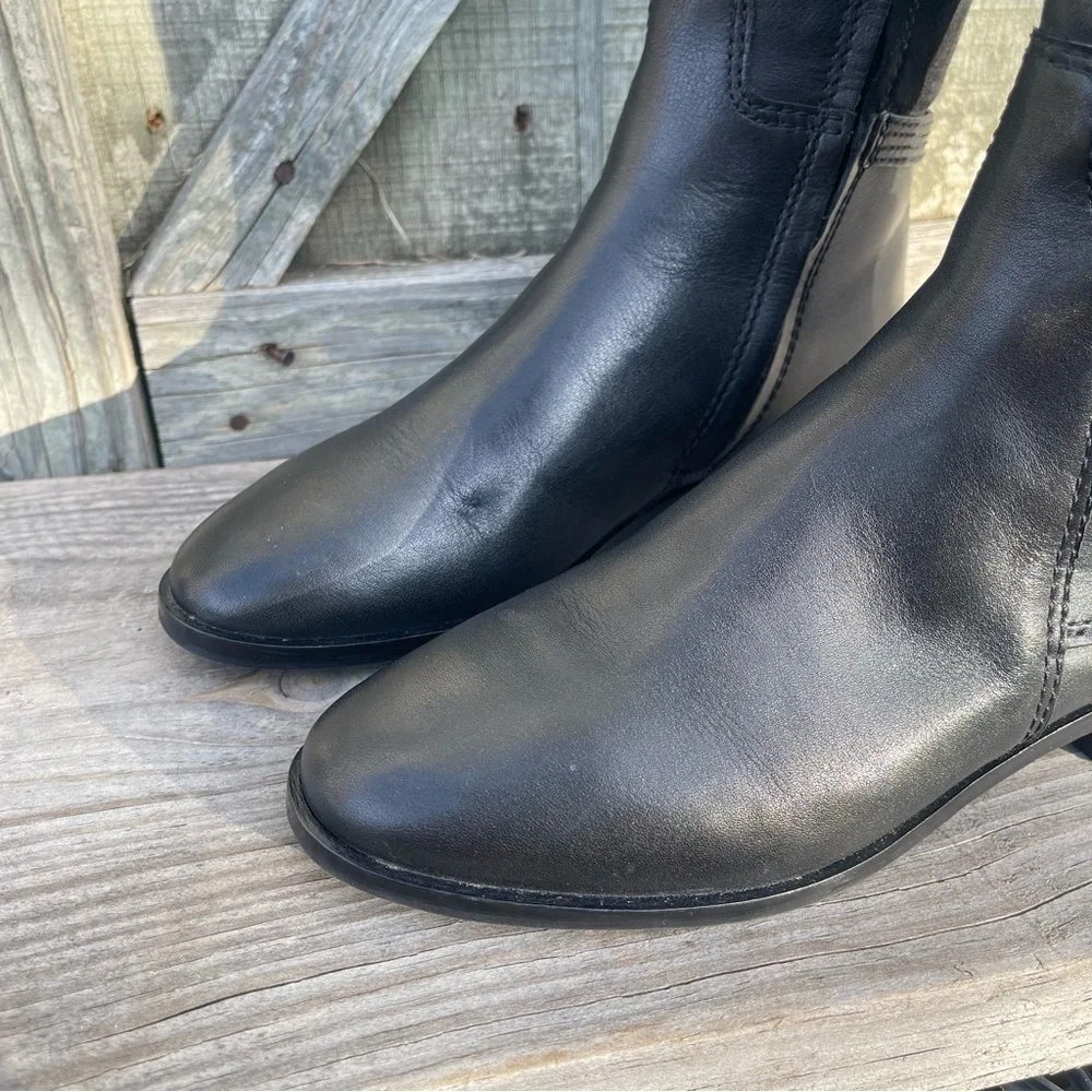 NEW Tory Burch Wyatt Over The Knee Boots Black Leather Logo Riding Boots Size 5